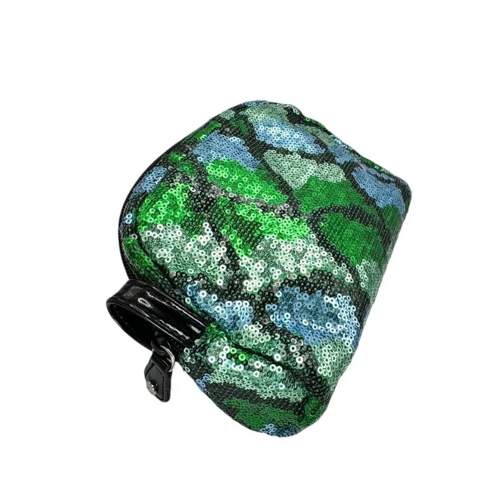 New Stephanie Johnson Makeup Cosmetic Bag Blue Green Sequin Zip Medium Size